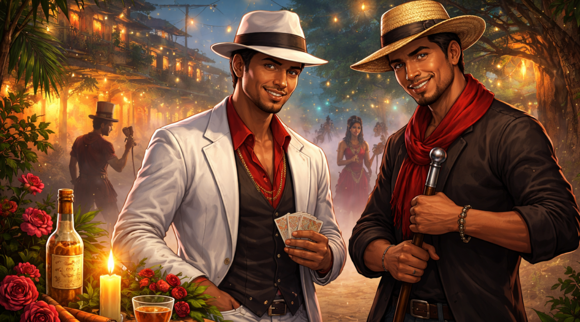 Malandros na Umbanda representados em ambiente espiritual com elementos de proteção, esperteza e caminhos abertos